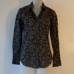 Womens Mona Thalheimer Black Multicolor Floral Button Shirt Blouse Top S *